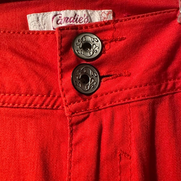 Candie's Vintage Scarlet Red Double Buttoned Jeans Bow Knot on Pockets - Picture 3 of 6